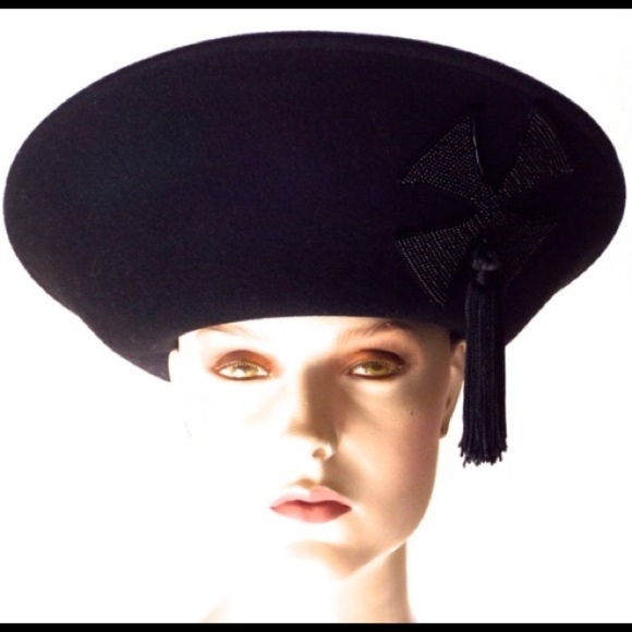80s Vintage Adolfo Hat Gothic runway beaded cross - Picture 3 of 7
